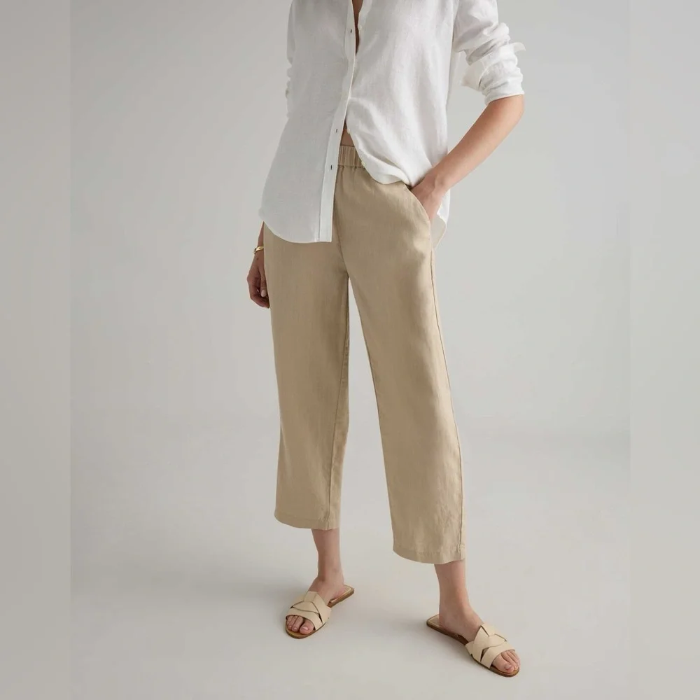NWOT - Quince 100% European Linen Tapered Ankle Pant in Driftwood - Size S